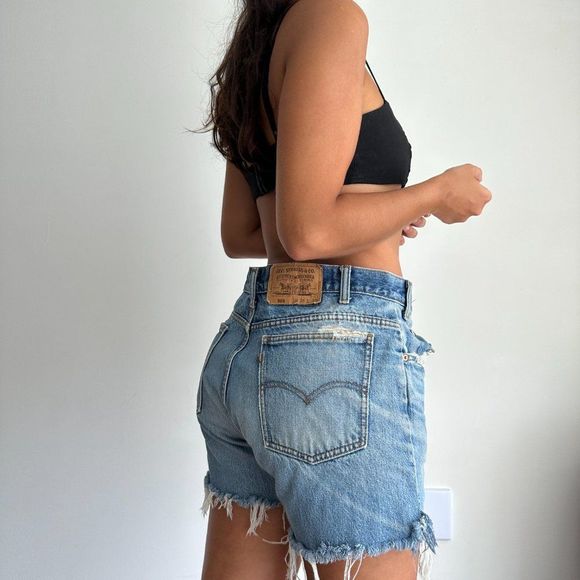 Vintage Levi's Orange Tab Denim Cutoff Jeans Short Floral Reworked - Picture 2 of 11